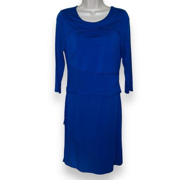 Ann Taylor Cobalt Blue Raw Edge Tiered Sheath Dress Round Neck Women Small - Picture 1 of 12